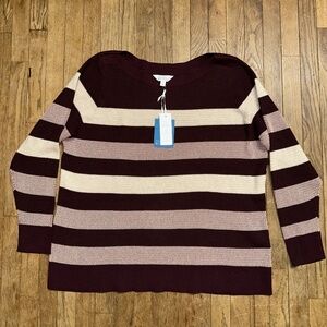 Market & Spruce NWT Striped Crewneck Maroon Sweater‎ Womens 3X